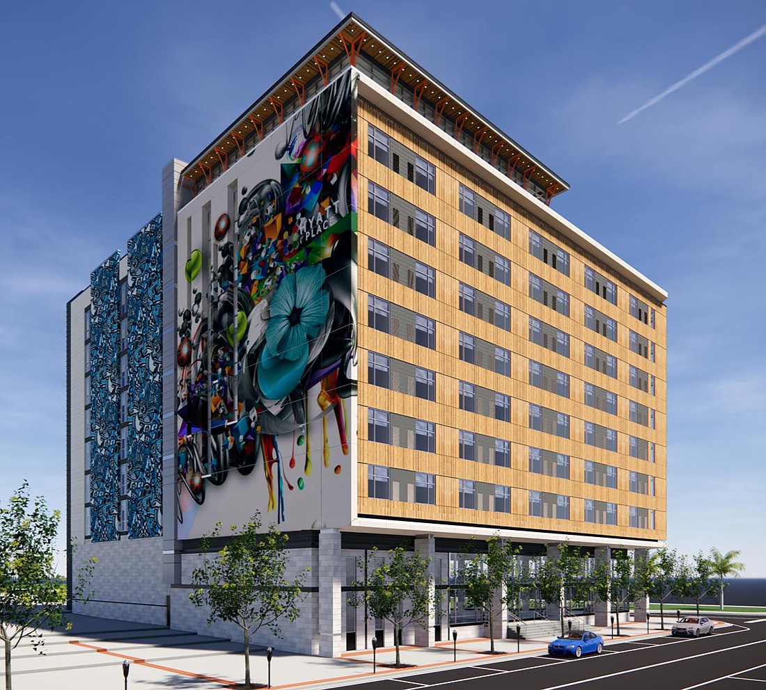 An artist&#39;s rendering of the proposed nine-story, 128-room Hyatt Place Downtown.