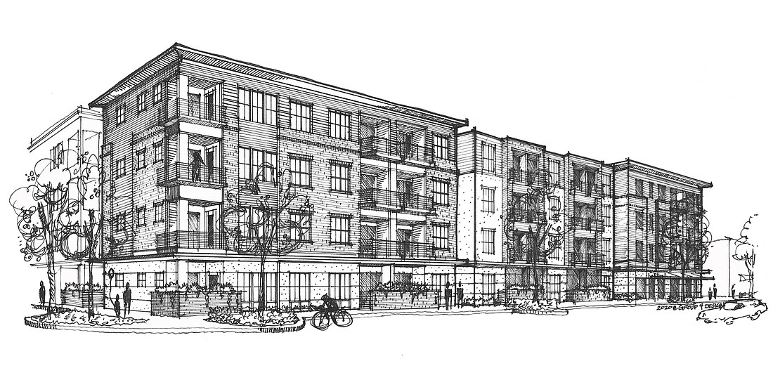 An artist&#39;s rendering of the Park Place at San Marco mixed-use development.