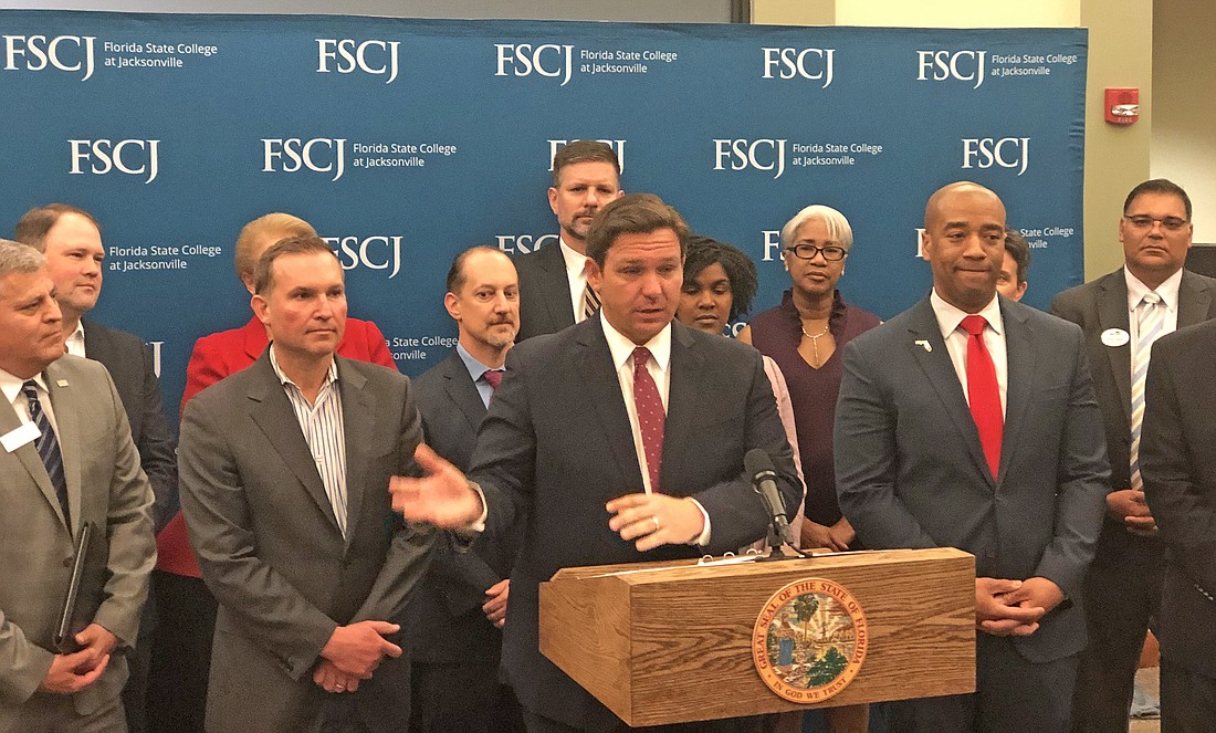 Gov. Ron DeSantis  announces the grant for the Northeast Florida Fintech Initiative on Feb. 12 at the Florida State College at Jacksonville Downtown campus.