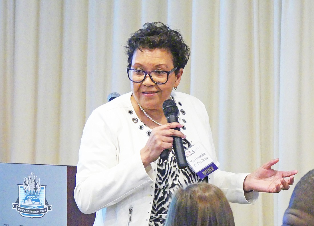 Duval County Judge Pauline Drake moderated a discussion about gender and racial discrimination at the Jacksonville Women Lawyers association&#39;s February meeting.