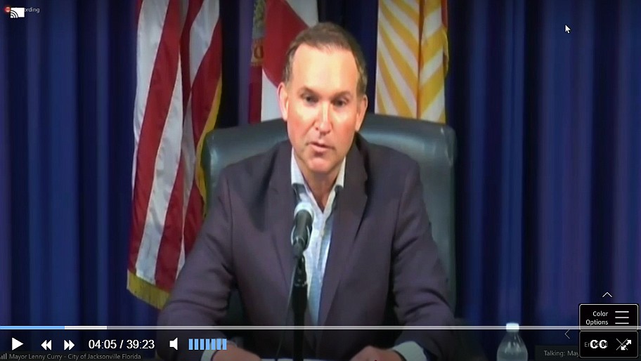 Jacksonville Mayor Lenny Curry speaks at the virtual City Council meeting March 31.