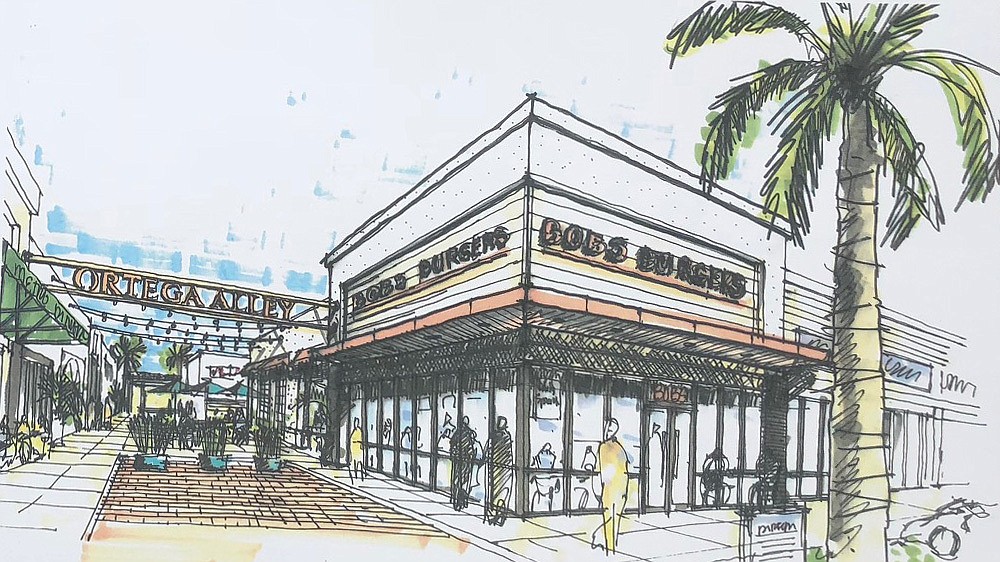 An artistâ€™s rendering of the Ortega Alley retail shops at the rebranded Roosevelt Square.