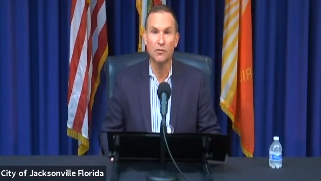 Jacksonville Mayor Lenny Curry at his virtual news conference May 4.