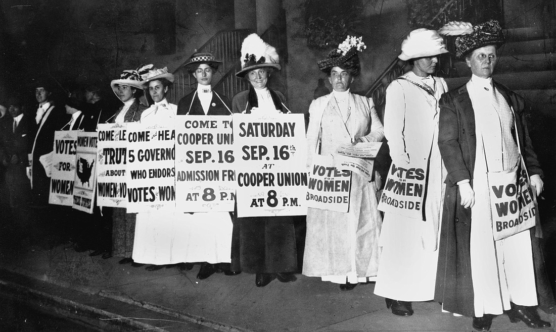 Women rally for the right to vote in New York in 1916. The 19th Amendment to the U.S. Constitution was ratified Aug. 18, 1920.