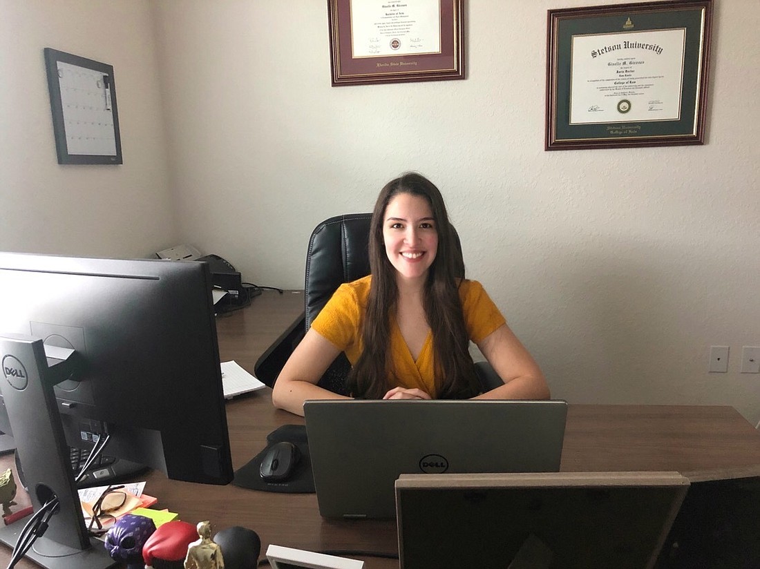 Giselle Girones, an associate with Shullman Fugate, in her work-from-home setup.