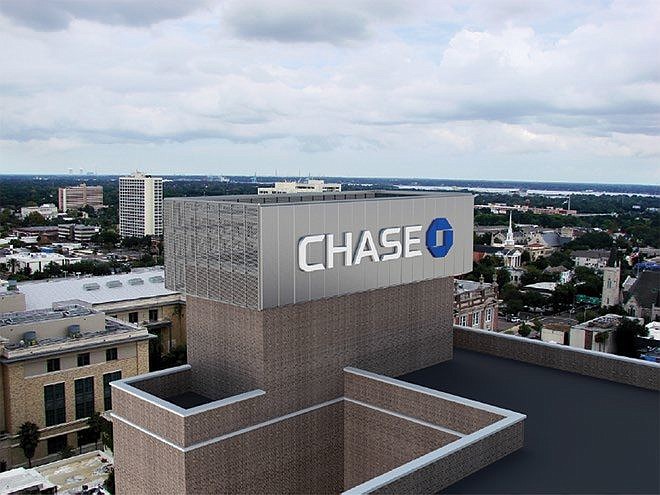 A rendering of the Chase Bank sign planned atop The Barnett building at 112 W. Adams St.