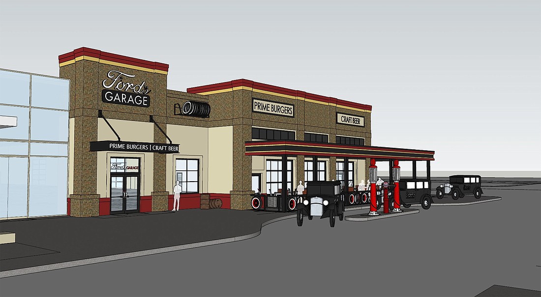 A rendering of Fordâ€™s Garage restaurant planned at 550 Outlet Mall Blvd. in St. Augustine.
