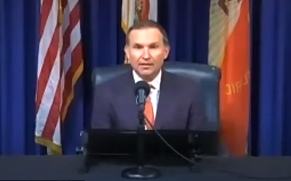 Jacksonville Mayor Lenny Curry gives a virtual news conference on May 27.