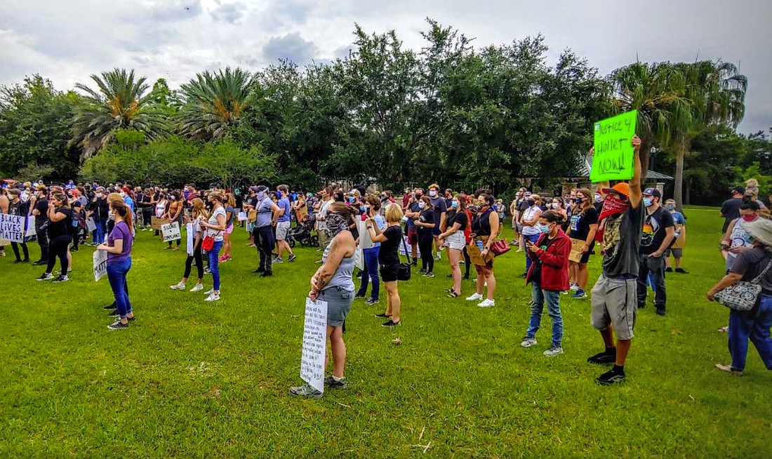 Protesters gather in San Marco on June 3. (News4Jax.com)