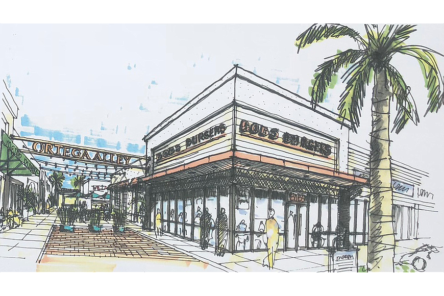 An artist&#39;s rendering of Ortega Alley as the Roosevelt Square shopping center in n West Jacksonville is redeveloped into Ortega Park.