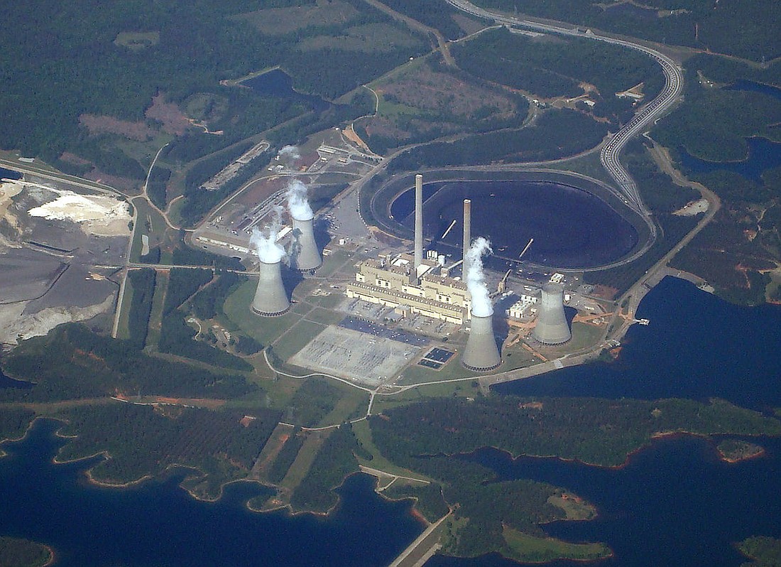 The coal-fired Plant Scherer in Juliette, Georgia.  The plant is owned by JEA, Georgia Power Co., Oglethorpe Power Corp., MEAG Power, NextEra Energy Inc. and the city of Dalton, Georgia.