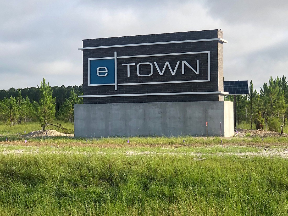 The eTown monument sign anchors the property off Florida 9B at E-Town Parkway in South Jacksonville.