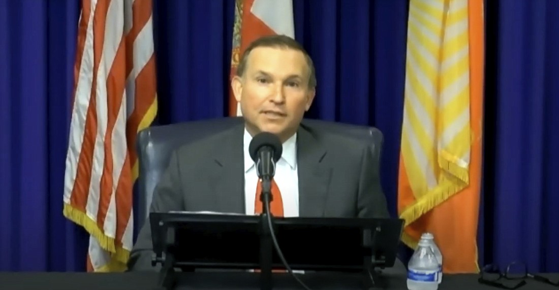 Jacksonville Mayor Lenny Curry delivers his annual budget address to City Council on July 15. The speech was virtual because of the COVID-19 pandemic.