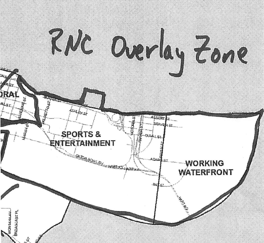 The map of the Republican National Convention Overlay Zone included as an exhibit in the bill seeking Council approval for its creation.