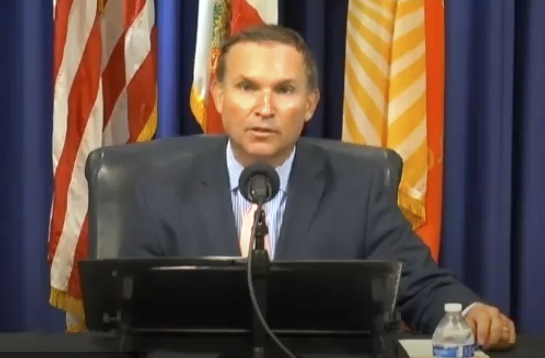 Jacksonville Mayor Lenny Curry speaks at his virtual news conference July 28.