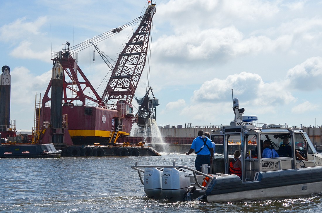 Dredging equipment at work near Mile Point in the St. Johns River in August. (JaxPort)