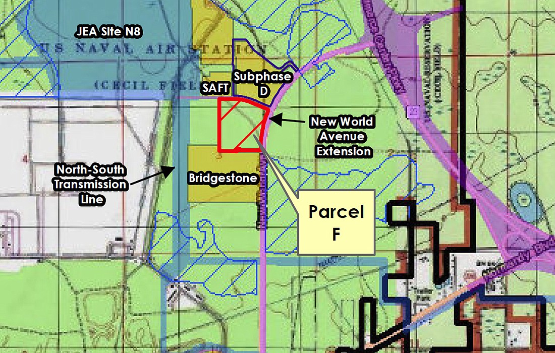 Hillwood wants to develop Parcel F at 13450 Waterworks St., next to the Bridgestone distribution center, in AllianceFlorida at Cecil Commerce Center