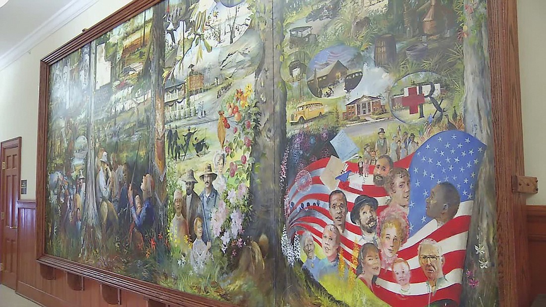 The mural inside the Baker County Courthouse.