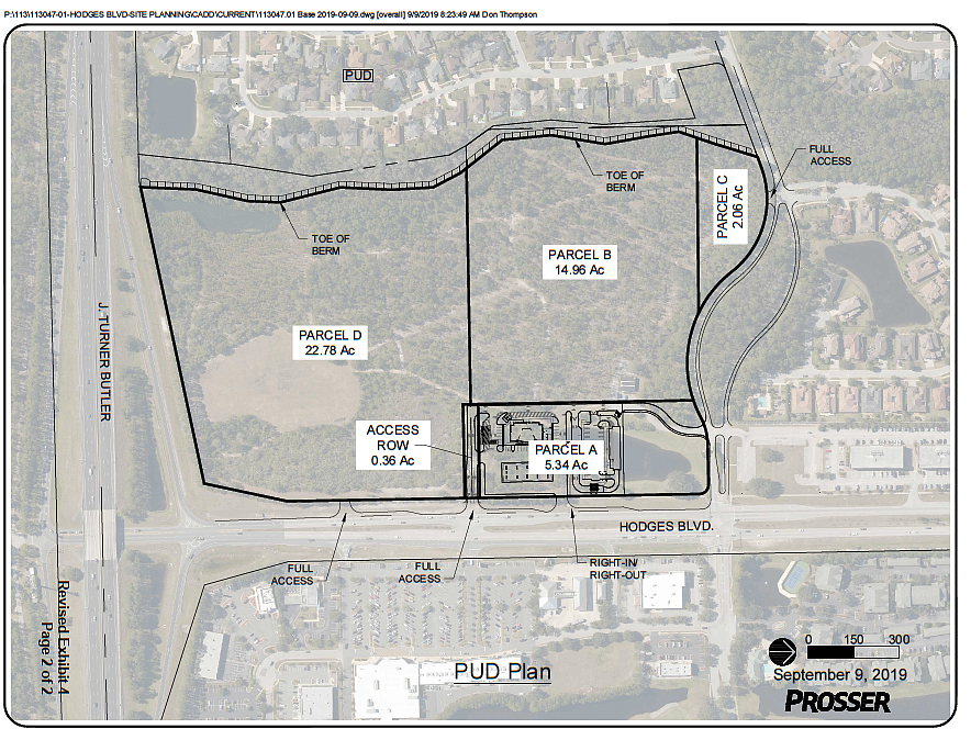 The conceptual plan for the area northwest of Butler and Hodges boulevards across from the Windsor Commons shopping center.