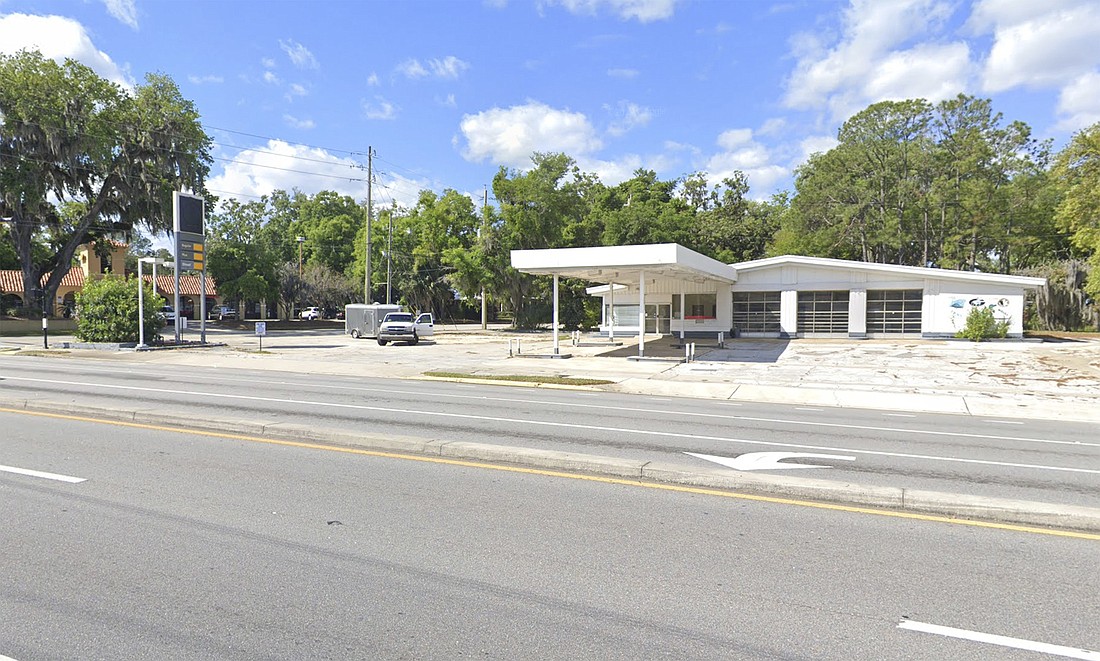 The former gas station at 5640 San Jose Blvd. will be demolished to make way for a Starbucks. (Google)