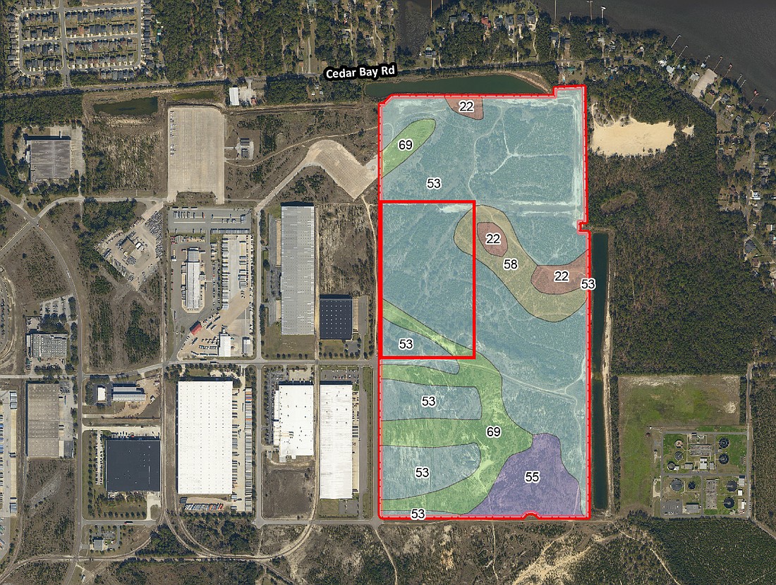 A soils plan shows where VanTrust intends to develop Building B at its Imeson Park center in North Jacksonville.