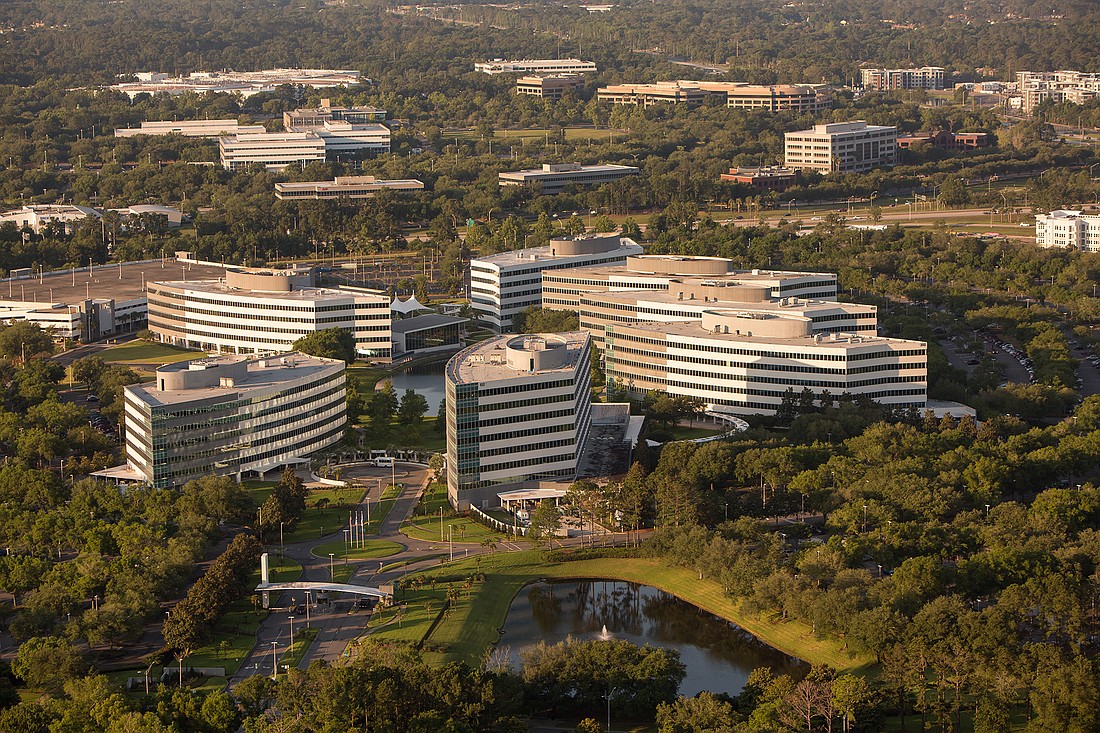 Florida Blueâ€™s campus in Deerwood Park (above). Colliers International reports the insurer is offering 750,000 square feet of office space for lease there and at its Downtown campus as 95% of its employees are working at home.