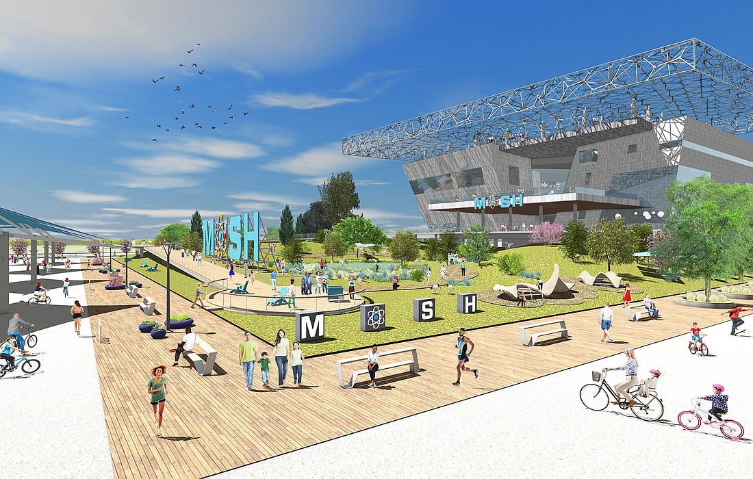 An artist&#39;s rendering of the Museum of Science & History along the Downtown Northbank.