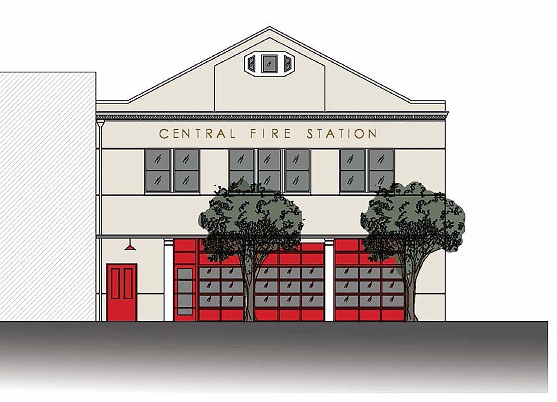 An artist&#39;s rendering of the facade of the  Central Fire Station Building Downtown at 39 E. Adams St.