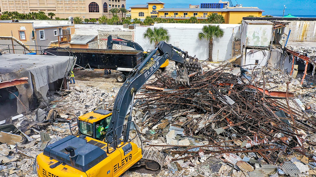 The former Bukkets Grill & Bar is demolished in Jacksonville Beach.
