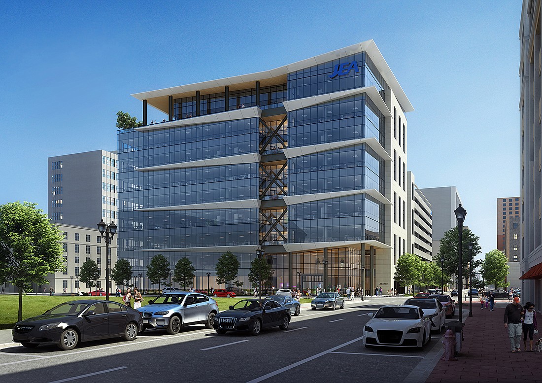 An artist&#39;s rendering of the JEA headquarters under construction Downtown at 225 N. Pearl St.