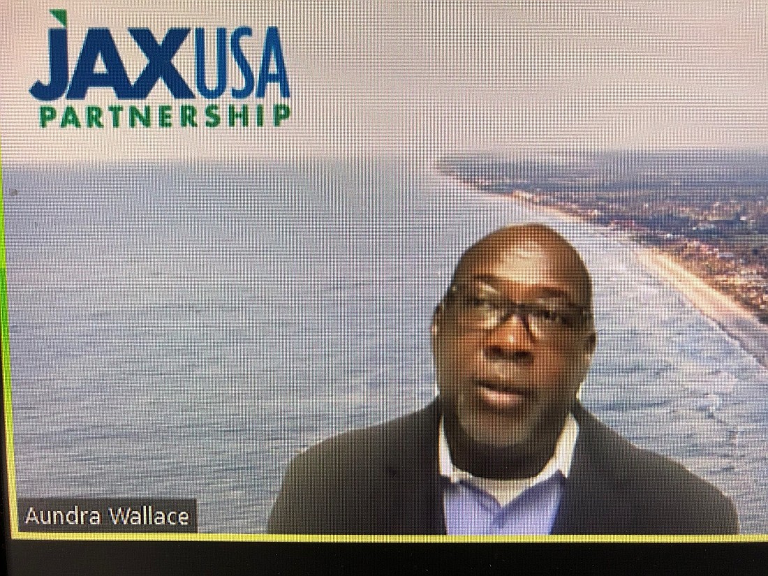 Aundra Wallace, president of JAXUSA Partnership, speaks during a webinar for the NAIOP Commercial Real Estate Development Association Northeast Florida Chapter.
