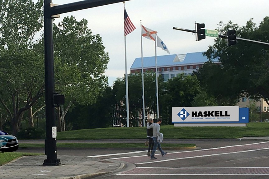 A rendering of the new Haskell sign along Riverside Avenue.