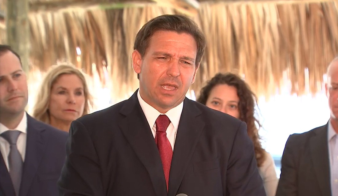 Gov. Ron Desantis speaks May 4 in St. Petersburg where he signed an executive order  that cancels local government COVID-19 emergency orders.