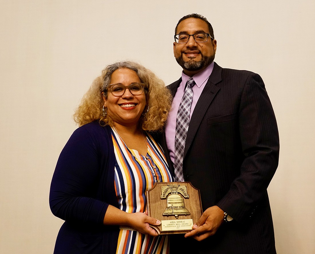 Liberty Bell Award winner Aida Seeraj and David Thompson, Jacksonville Bar Association Law Week Committee chair.