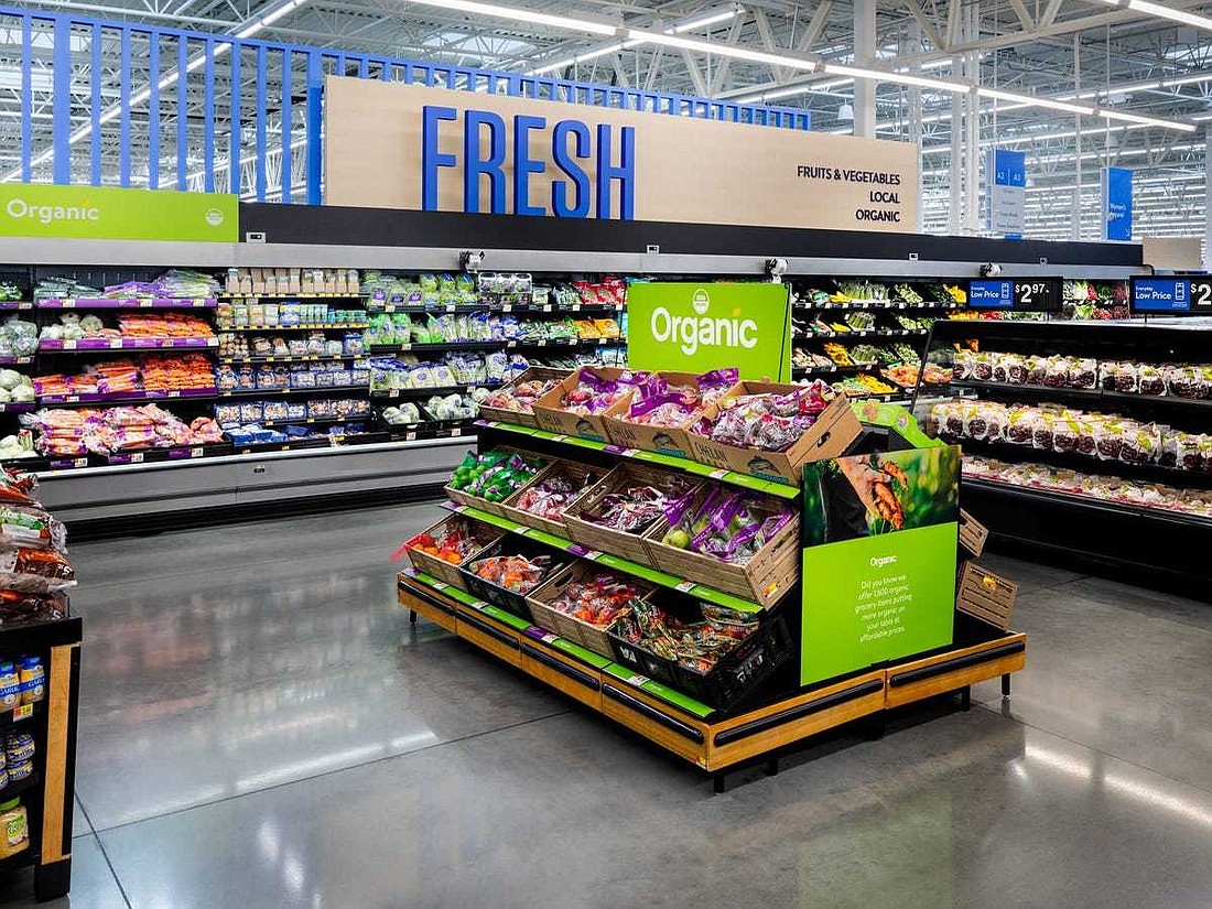 A rendering of a renovated Walmart produce section.