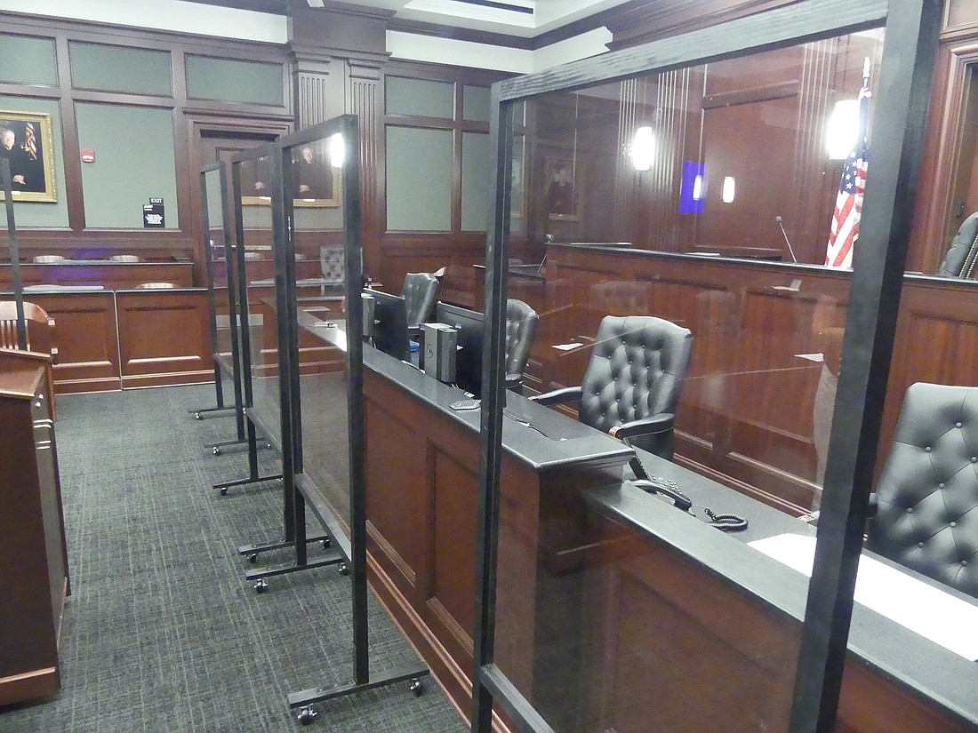 Protective plexiglass barriers inside the Duval County Courthouse.