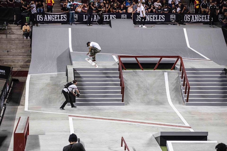 A skateboard competes at the Street League Skateboarding World Championship in Los Angeles in 2017. (Street League Skateboarding)
