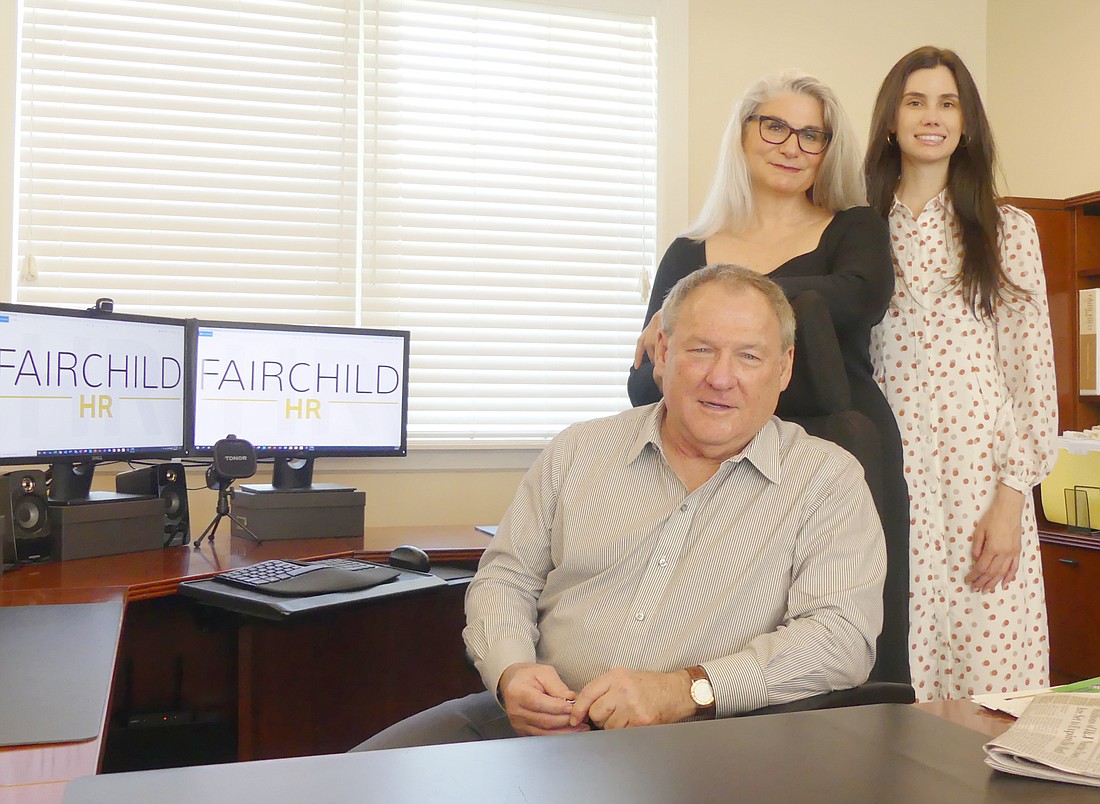 Fairchild HR co-founder and Chief Technology Officer Keith Fairchild with co-founder and President Sandra Lief, left, and Human Resources Generalist Stacie Brock.