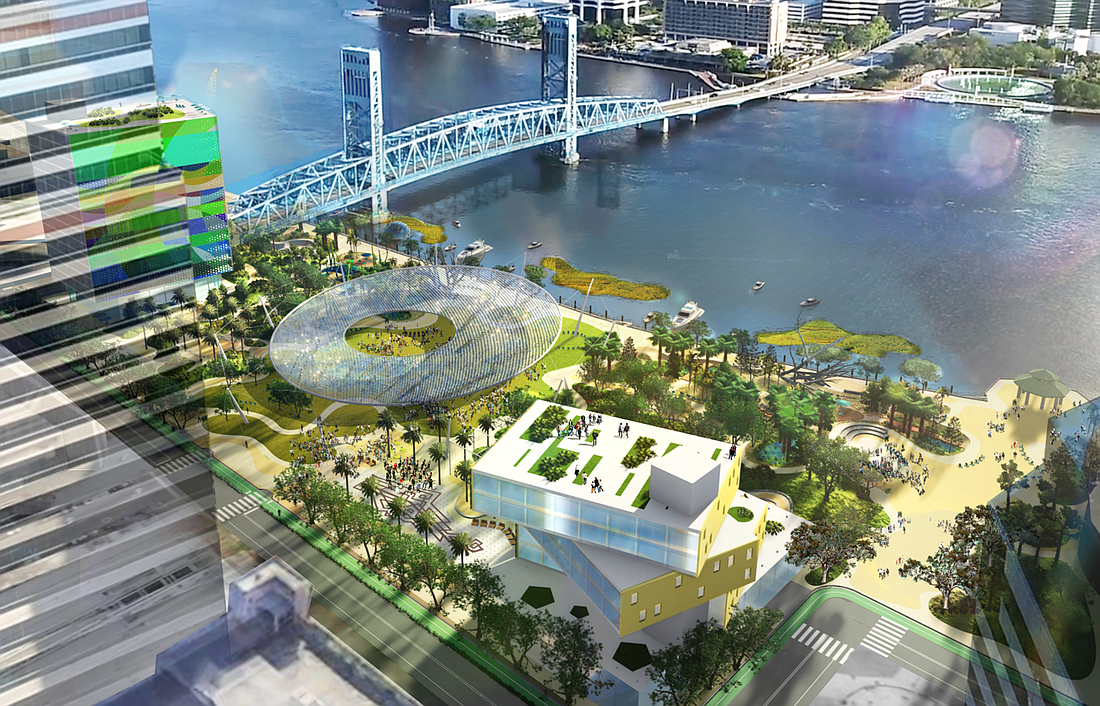 The Olin aerial rendering of the Riverfront Plaza site.