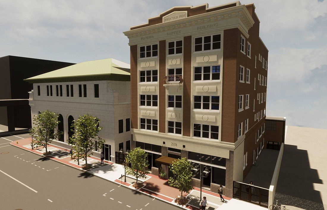 An artist&#39;s rendering of the renovated Baptist Convention building at 218 W. Church St. Downtown.