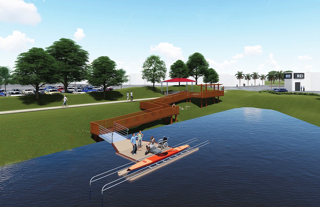 An artistâ€™s rendering of the kayak launch planned for the pond behind REI at The Markets at Town Center.