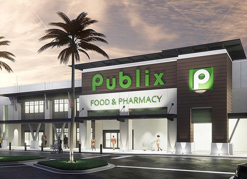 An artistâ€™s rendering of the Publix Super Markets Inc. store, with a pharmacy drive-thru, at eTown Village Center.