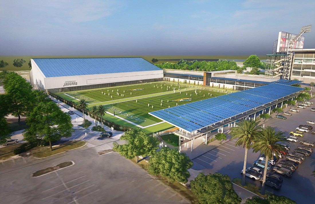 An artist&#39;s rendering of the proposed $120 million football performance center.