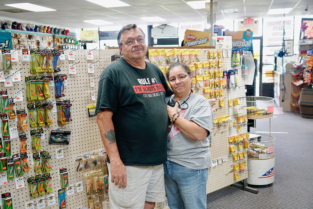 Arlington Bait & Tackle Fishing husband-and-wife co-owners Bill and Carmen Lamb at their shop at 983 University Blvd N. in the Town & Country Shopping Center that is being transformed into College Park.