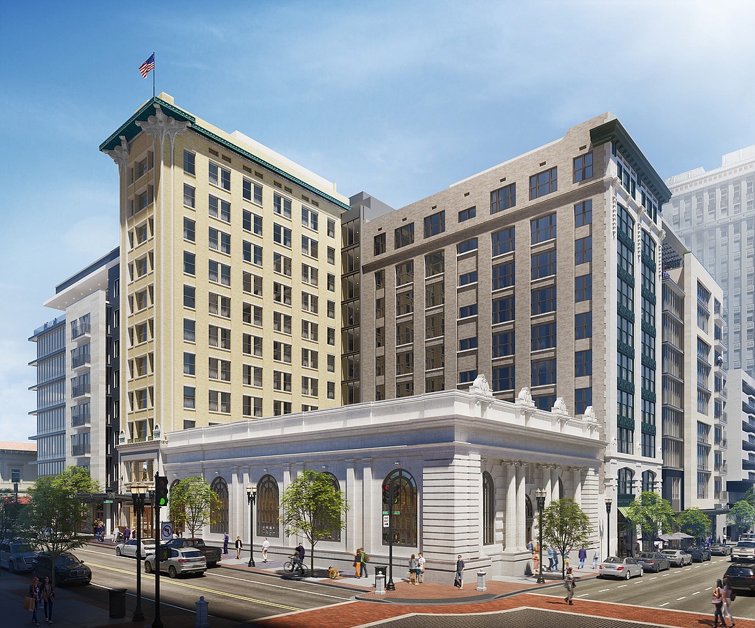 A 145-room Marriott hotel with a full-service restaurant and bar, boutique grocery store and retail space is planned for the Laura Street Trio at 51 W. Forsyth St. Downtown.