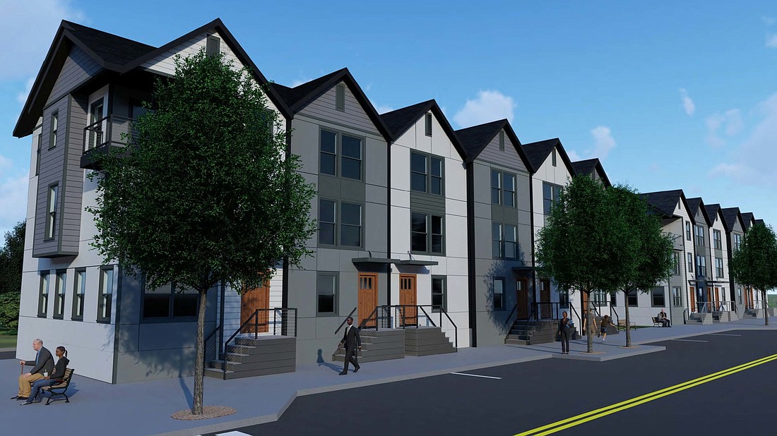 The new designs for Johnson Commons town houses include some units with stoops.