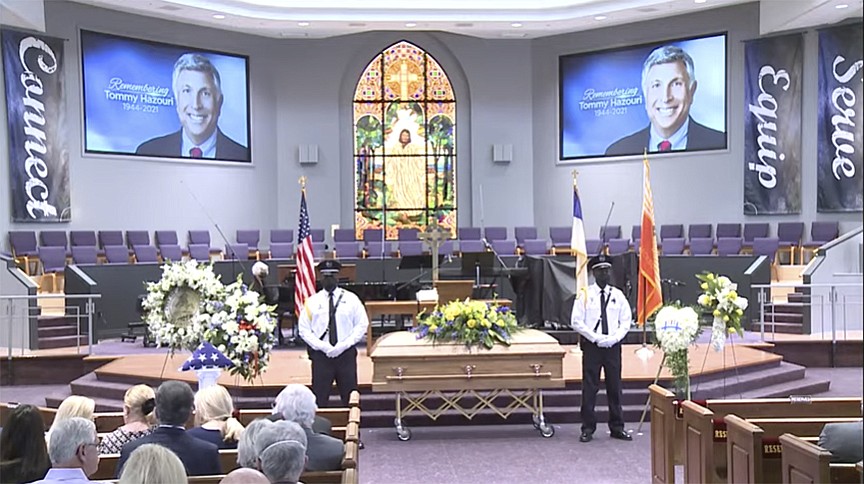 Mandarin Presbyterian Church was filled with family and friends at Tommy Hazouriâ€™s memorial service Sept. 16. This image is from the livestream of the ceremony.