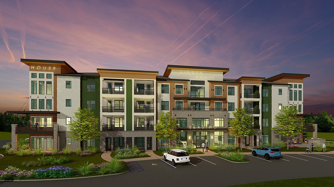 An artist&#39;s rendering of the Linden House apartments planned at 5255 Race Track Road.