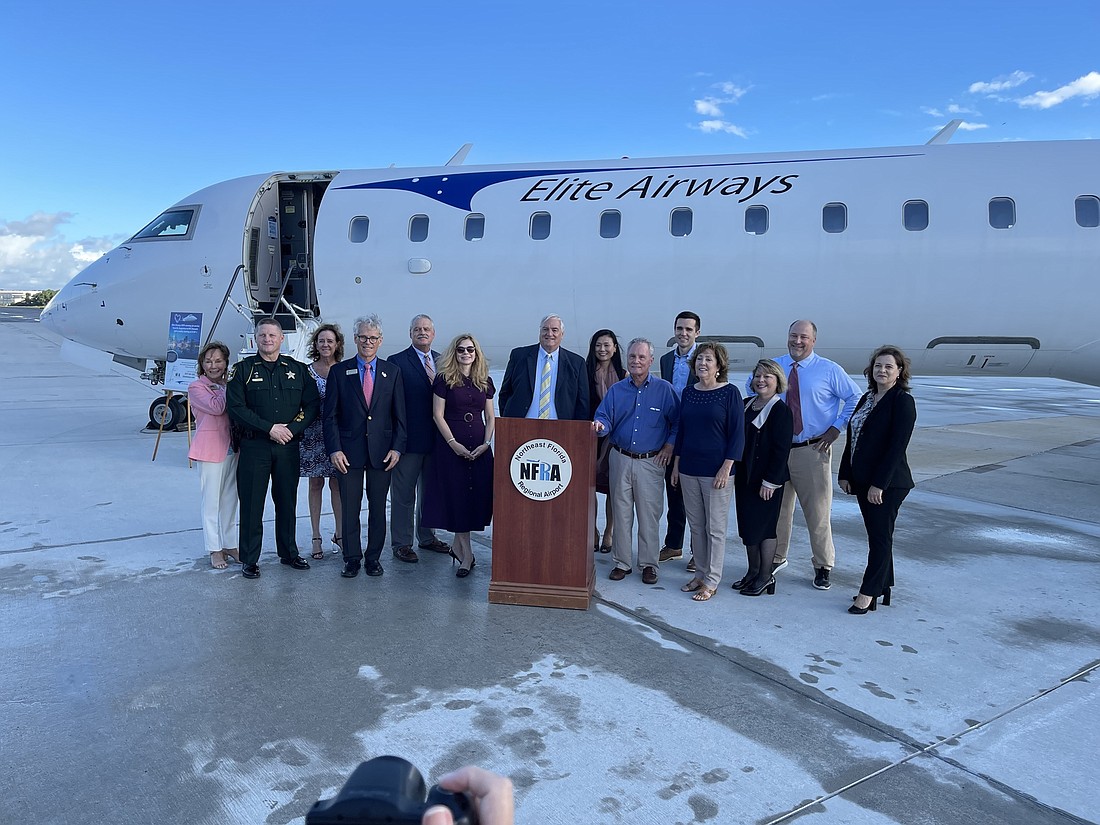 Elite Airways President John Pearsall announces the St. Augustine service Oct. 12 along with other officials in this photo from the airline&#39;s Twitter post.
