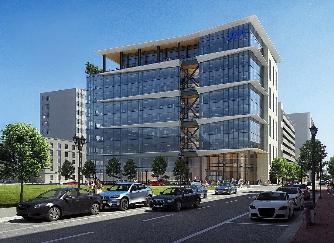 An artist&#39;s rendering of the seven-story JEA headquarters office building at 225 Pearl St.